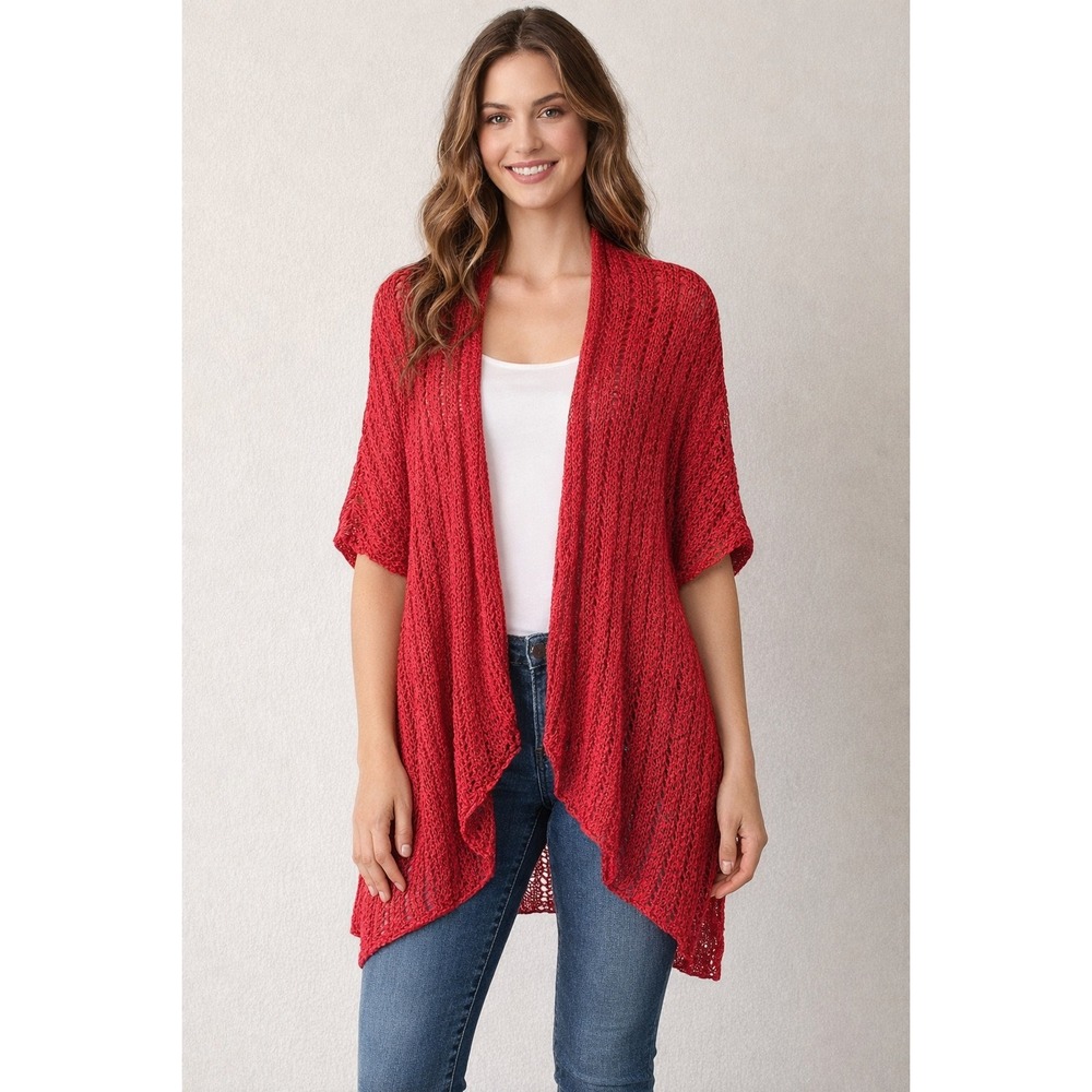 NWT Red open front knitted cardigan with a boho vibe‎